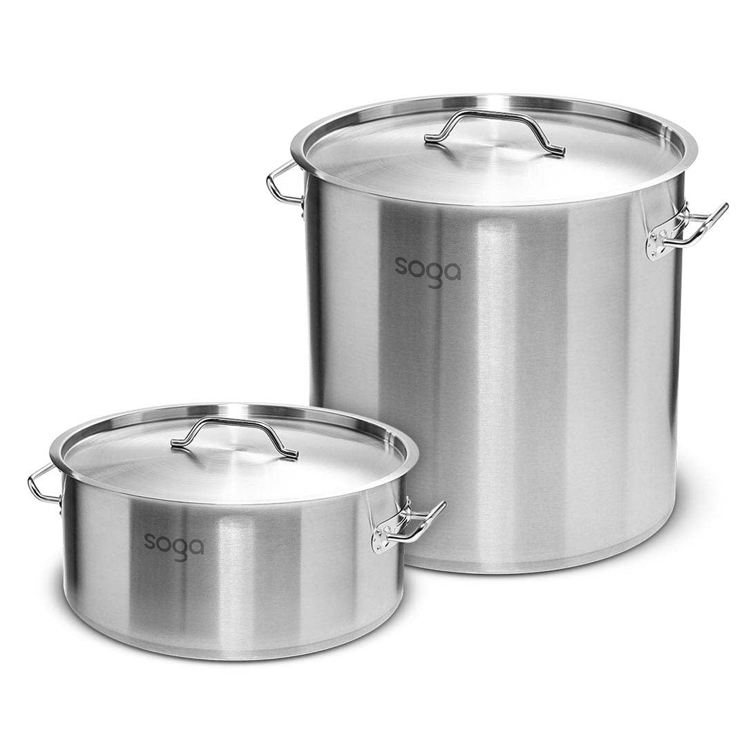 SOGA 32L Wide Stock Pot and 98L Tall Top Grade Thick Stainless Steel Stockpot 18/10