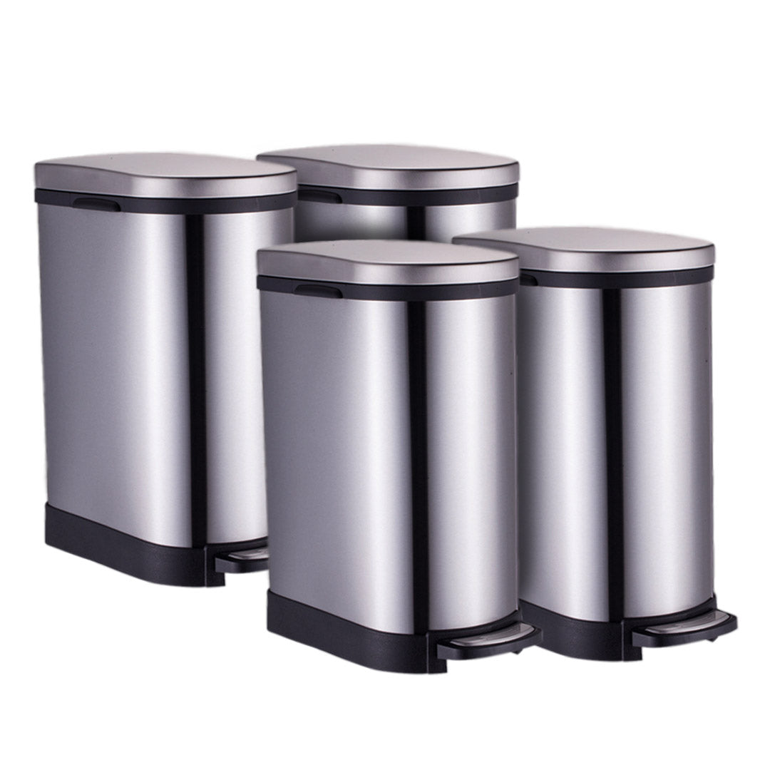 SOGA 4X Foot Pedal Stainless Steel Rubbish Recycling Garbage Waste Trash Bin 10L U