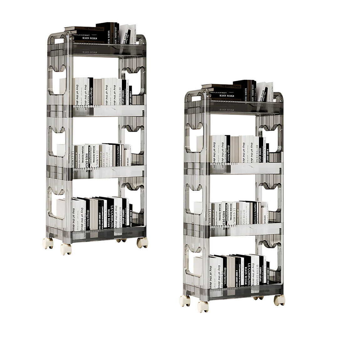 SOGA 2X 38x24cm Black 4 Tier Bookshelf & Cosmetic Storage Organizer Trolley Rack