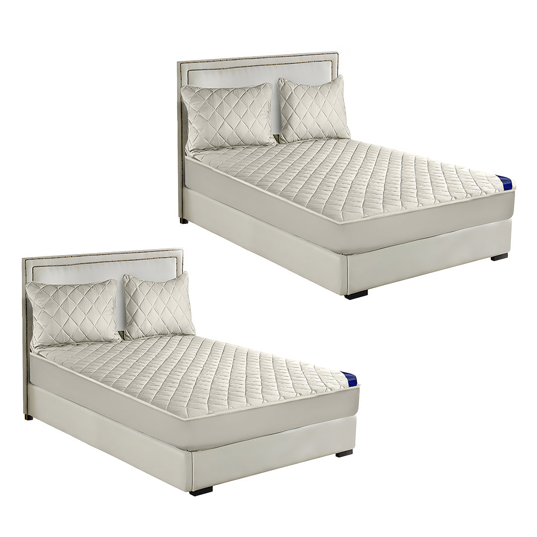 SOGA 2X White 153cm Wide Cross-Hatch Mattress Cover Thick Quilted Stretchable Bed Spread Sheet Protector with Pillow Covers