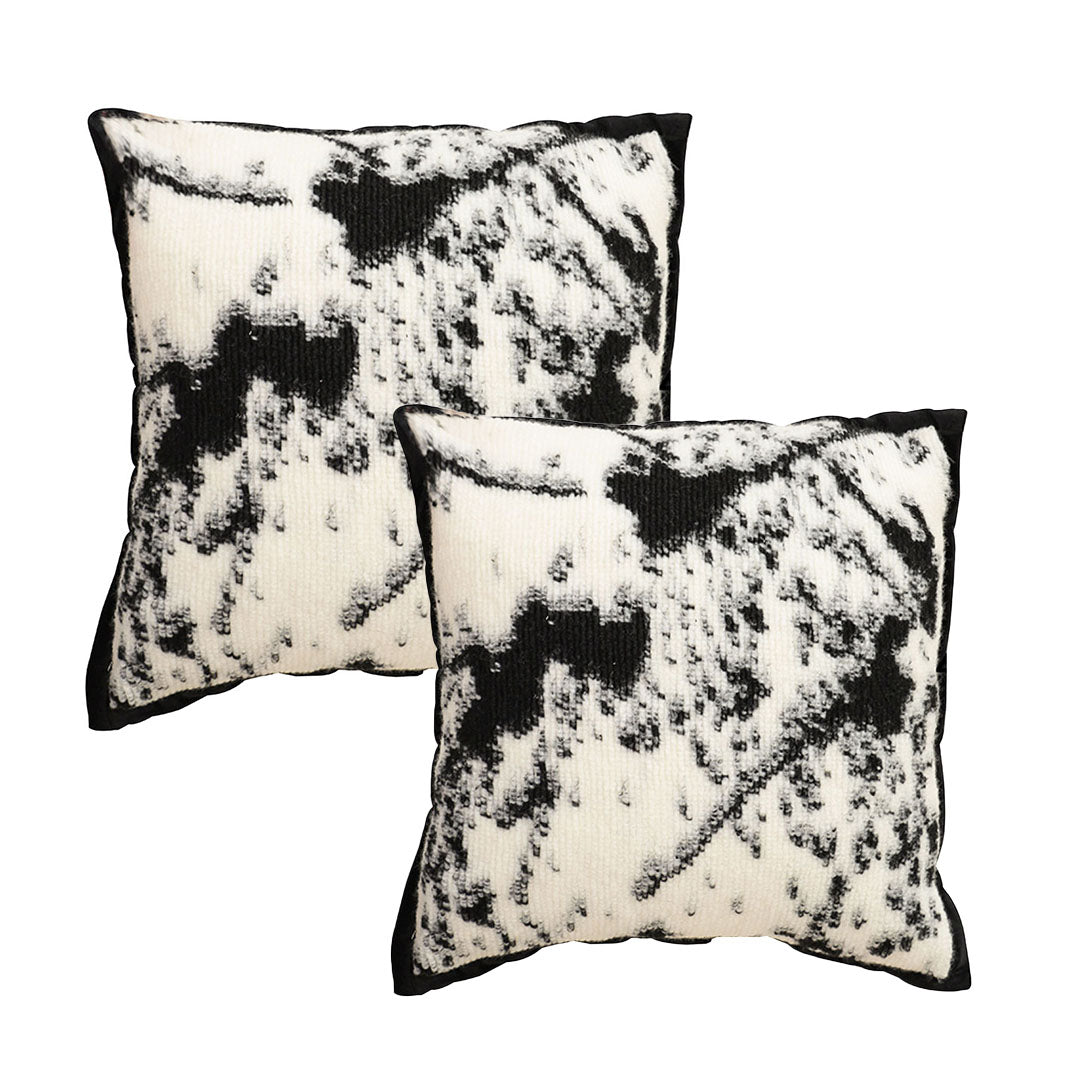 SOGA2X 45cm Light Vintage Leopard Print Black & White Ink Splatter Wide-Edge SquareThrow Pillow