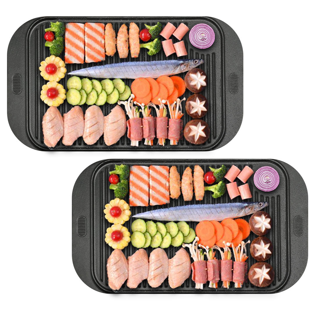 SOGA 2X 47cm Cast Iron Ridged Griddle Hot Plate Grill Pan BBQ Stovetop