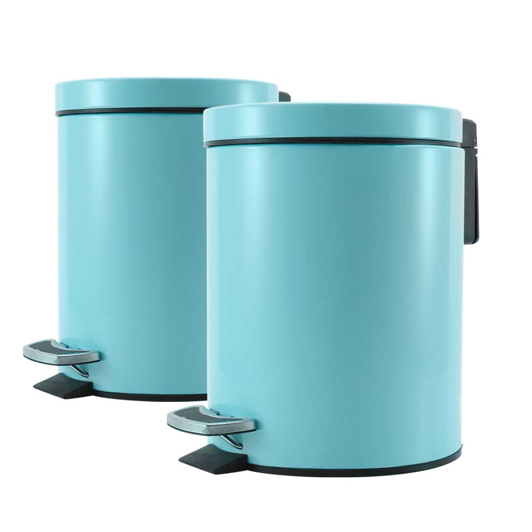 SOGA 2X Foot Pedal Stainless Steel Rubbish Recycling Garbage Waste Trash Bin Round 12L Blue