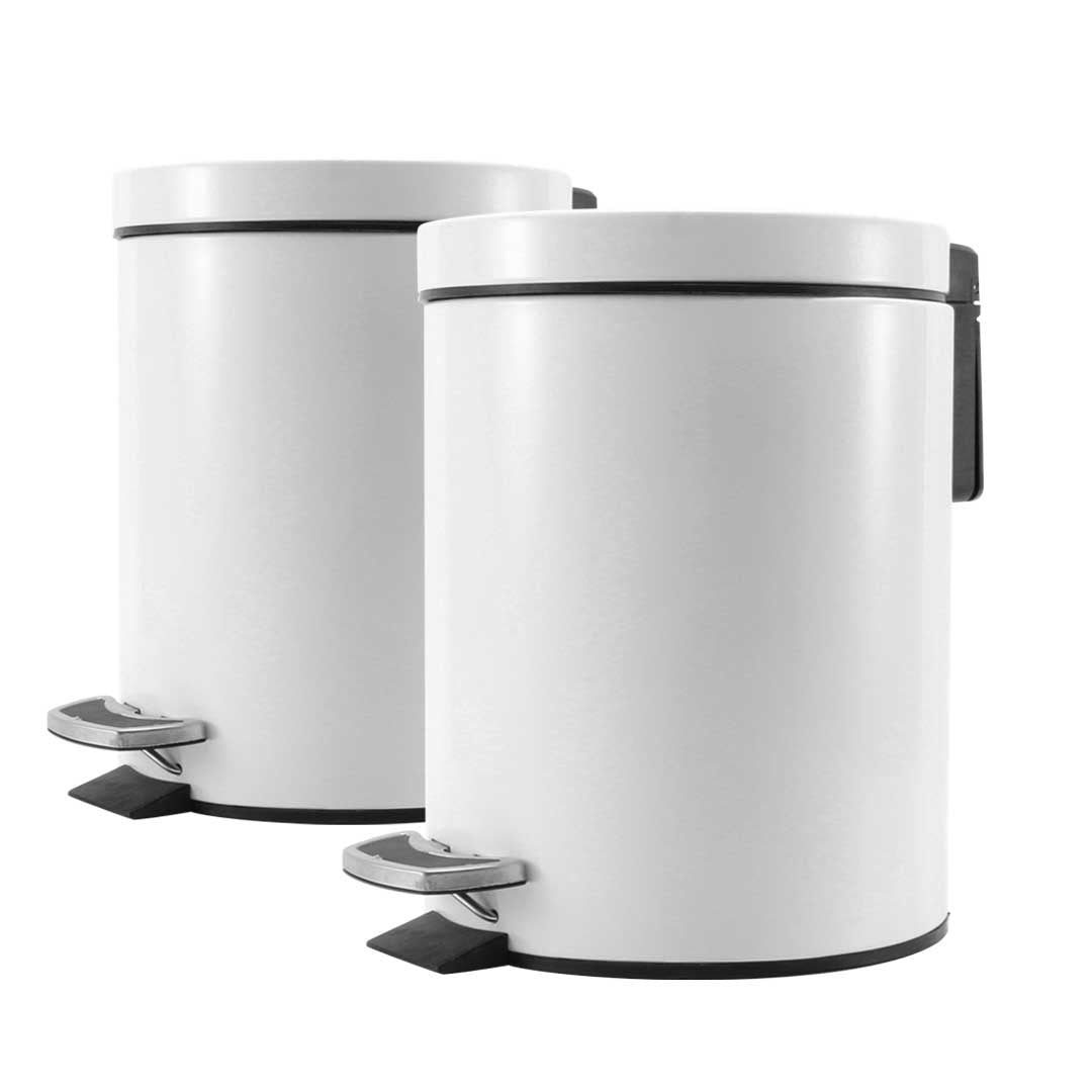SOGA 2X Foot Pedal Stainless Steel Rubbish Recycling Garbage Waste Trash Bin Round 12L White