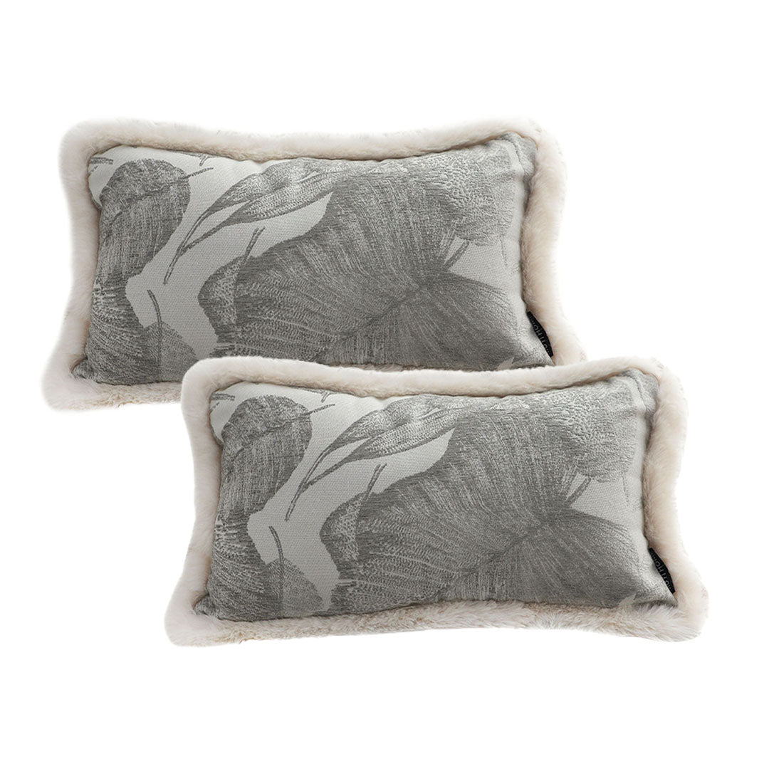 SOGA 2X 35cm Wabi-sabi Rectangular Raised Embroidery Leaf & Lumbar Throw Pillow