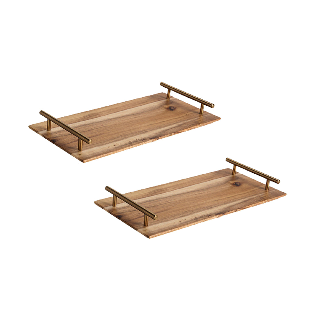 SOGA 2X 30cm Brown Rectangle Wooden Acacia Food Serving Tray Charcuterie Board Centerpiece Home Decor