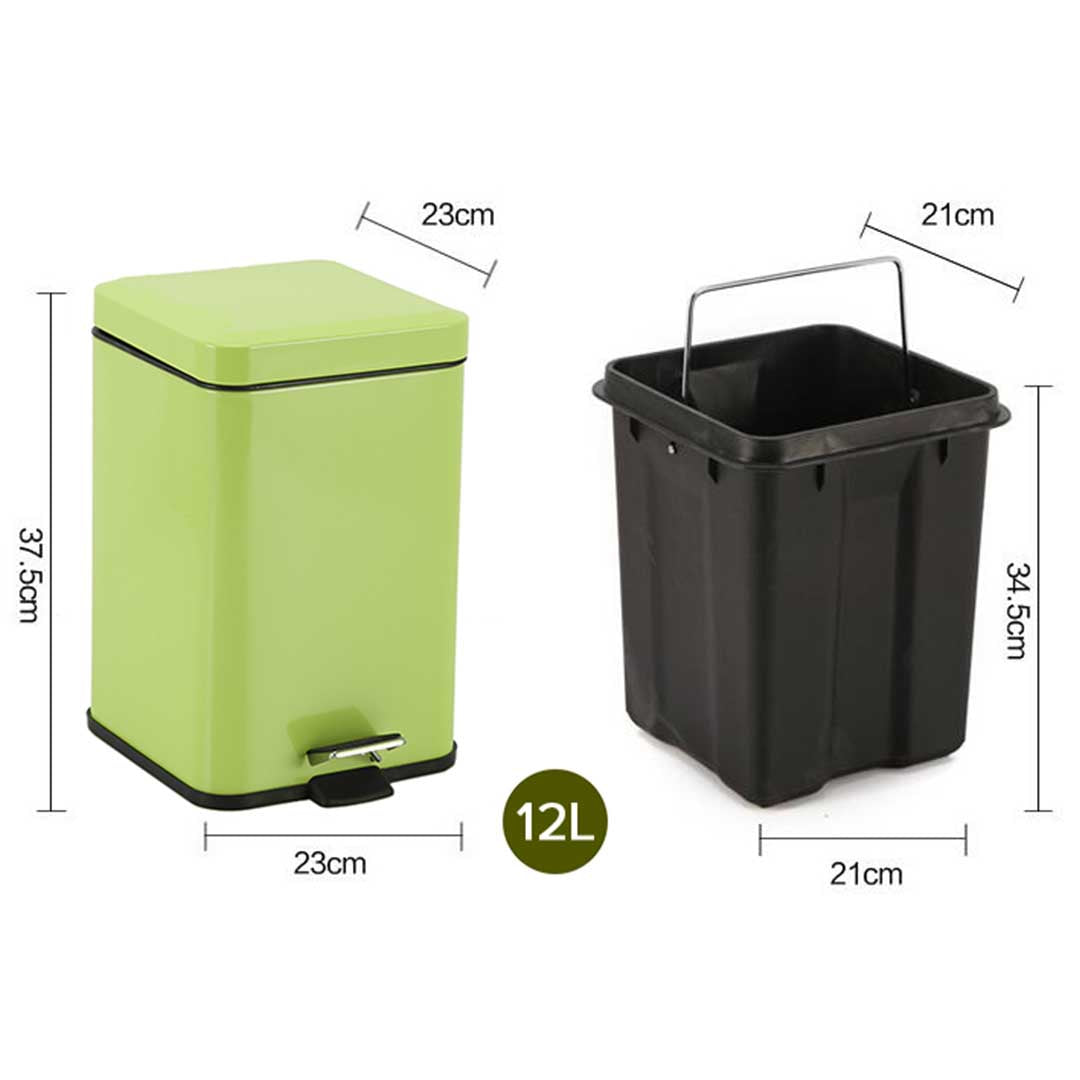 SOGA 2X Foot Pedal Stainless Steel Rubbish Recycling Garbage Waste Trash Bin Square 12L Green