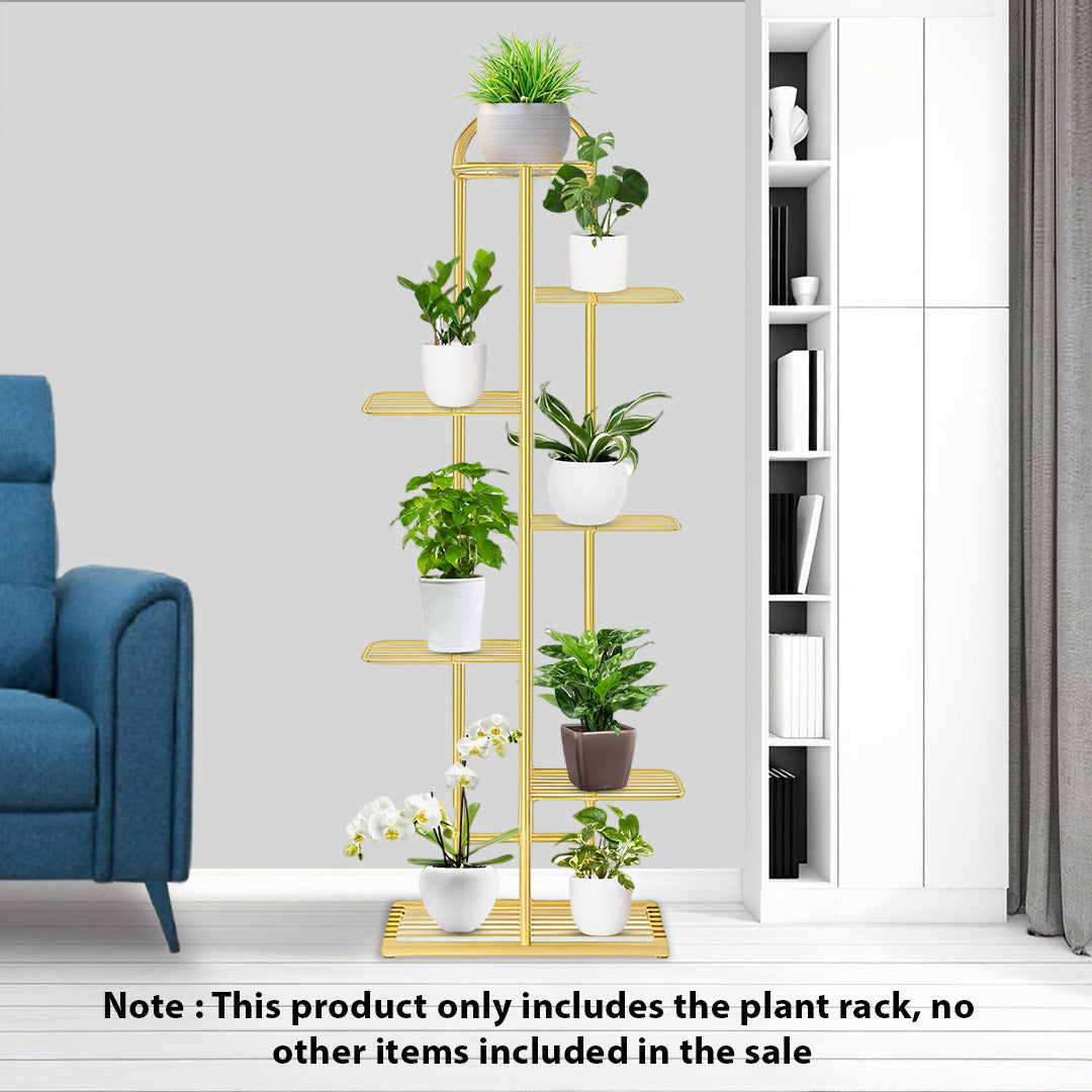 SOGA 2X 7 Tier 8 Pots Gold Metal Plant Stand Flowerpot Display Shelf Rack Indoor Home Office Decor