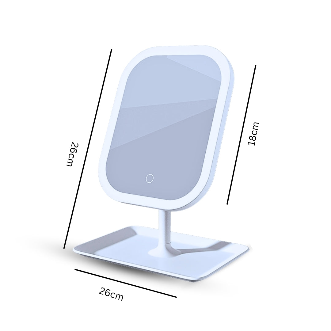 SOGA 2X 26cm White Squared Smart LED Makeup Bedroom Table Vanity Mirror Tricolor Adjustable Light w/ 5x Magnification