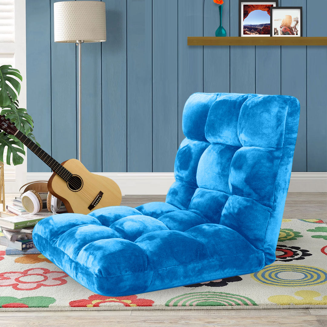 SOGA Floor Recliner Folding Lounge Sofa Futon Couch Folding Chair Cushion Blue x4