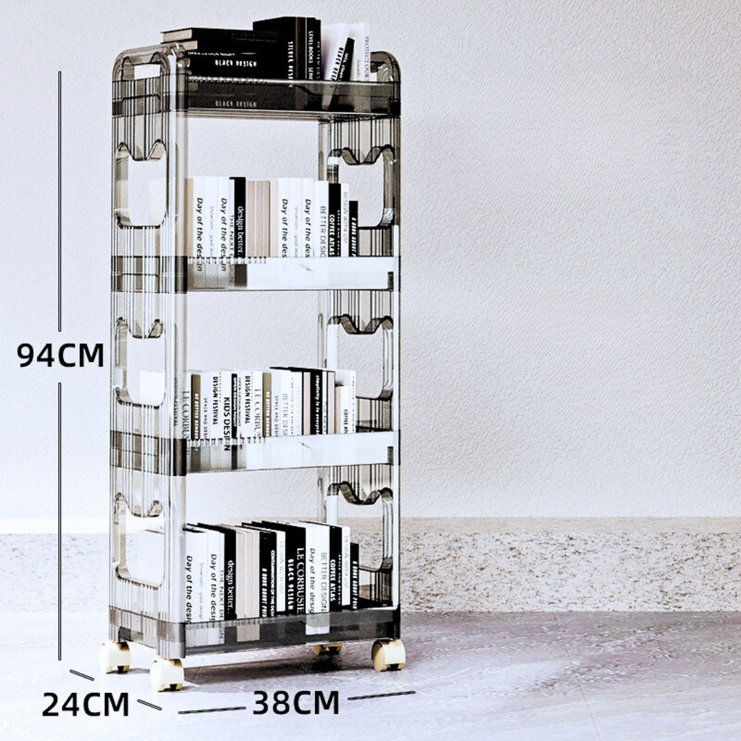 SOGA 2X 38x24cm Black 4 Tier Bookshelf & Cosmetic Storage Organizer Trolley Rack