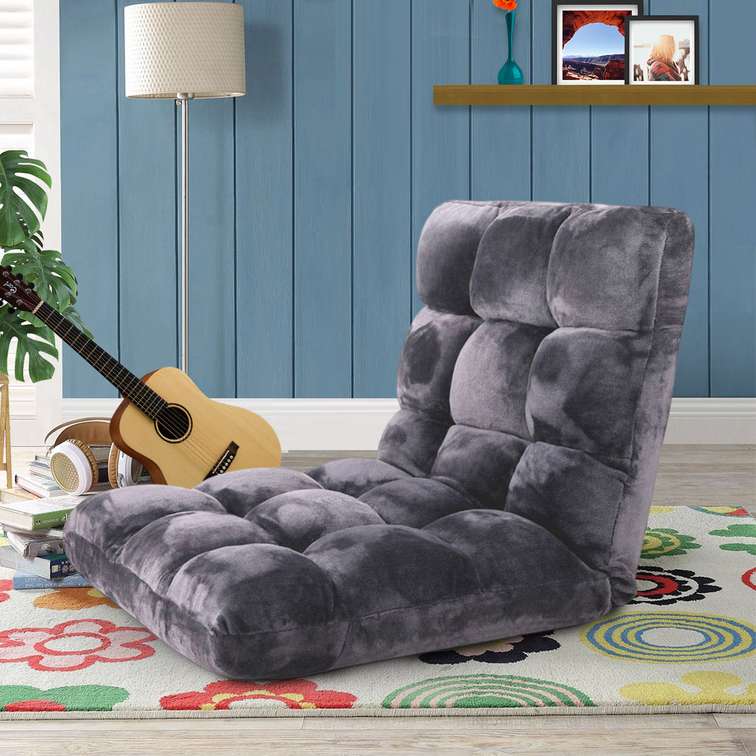 SOGA Floor 2x Recliner Folding Lounge Sofa Futon Couch Folding Chair Cushion Grey