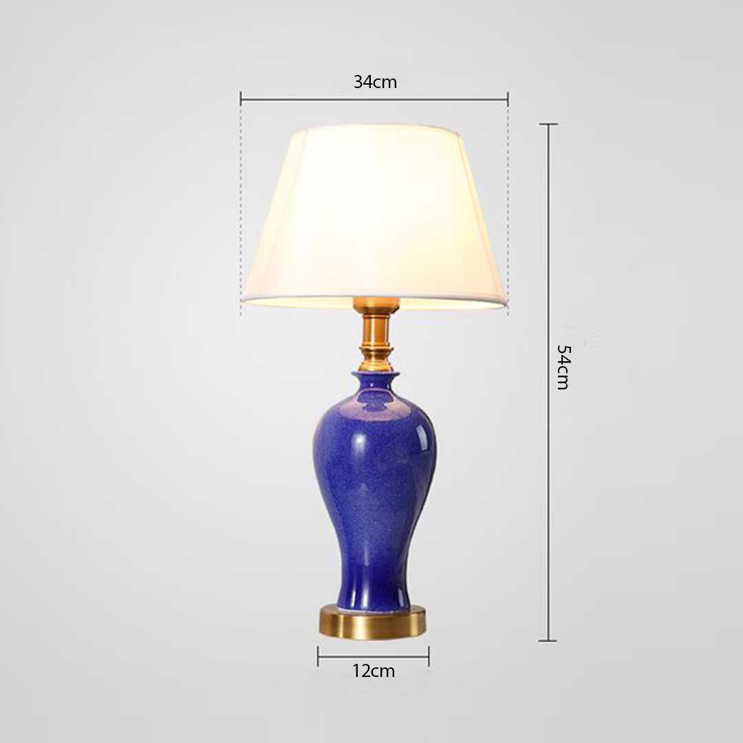SOGA 2X Blue Ceramic Oval Table Lamp with Gold Metal Base