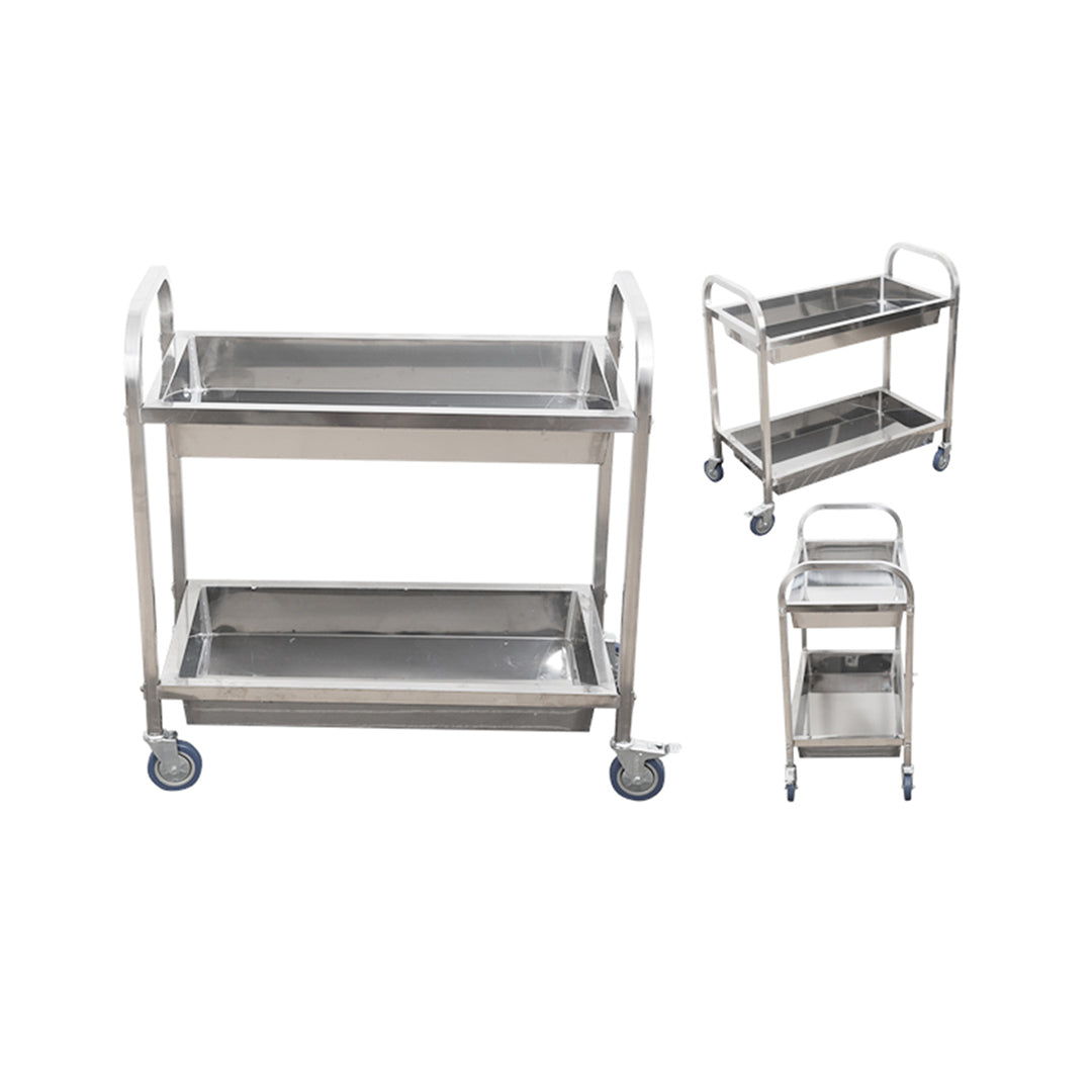 SOGA 2X 2 Tier 75鑴40鑴83cm Stainless Steel Kitchen Trolley Bowl Collect Service Food Cart Small