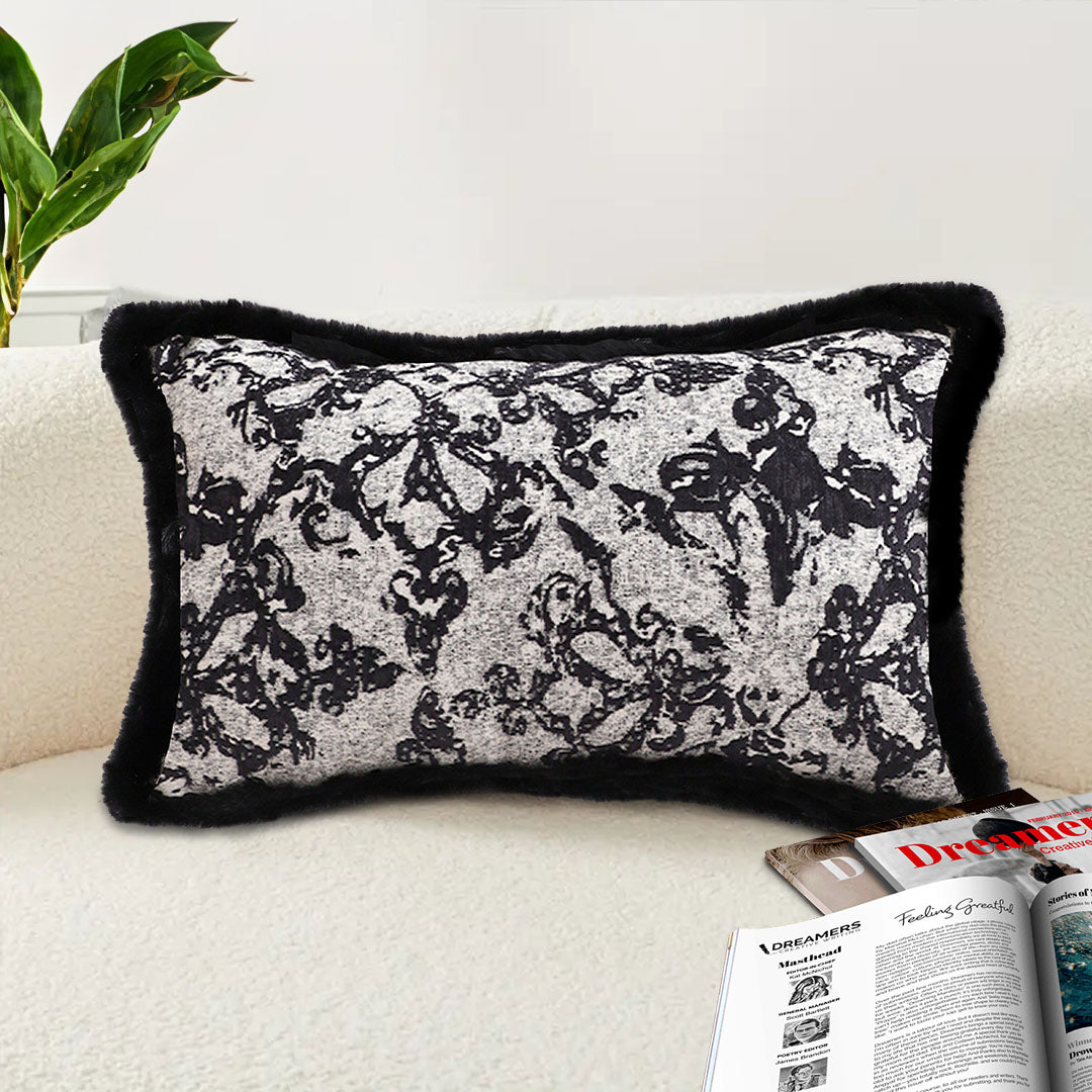 SOGA 2X 35cm Vintage Black Pillowcase Set Black Herringbone Pattern Lumbar Throw Pillow