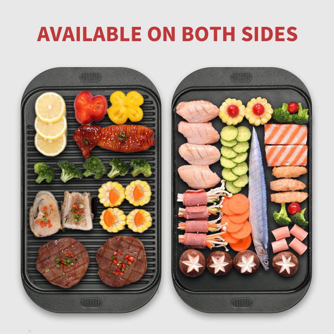 SOGA 2X 47cm Cast Iron Ridged Griddle Hot Plate Grill Pan BBQ Stovetop