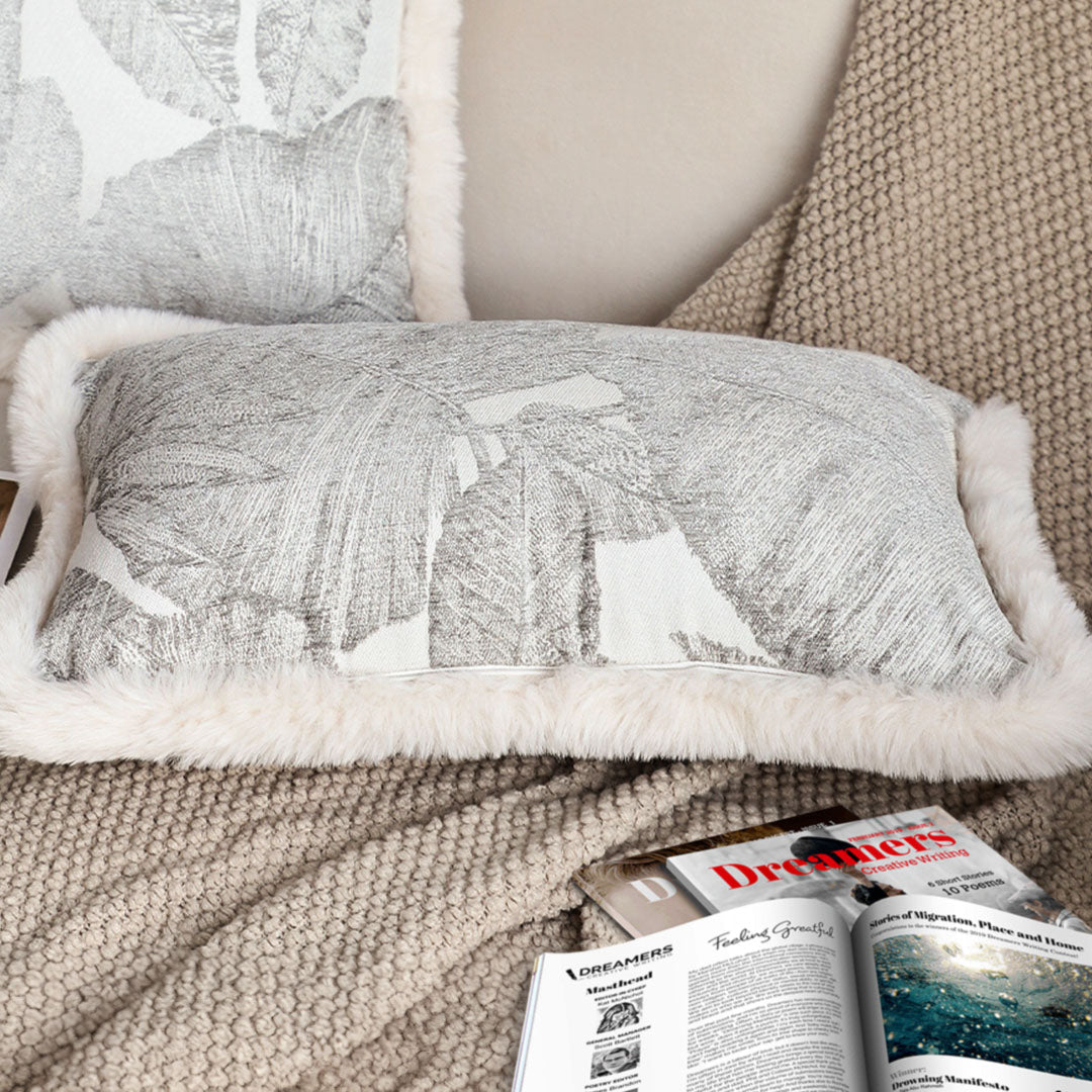 SOGA 2X 35cm Wabi-sabi Rectangular Raised Embroidery Leaf & Lumbar Throw Pillow