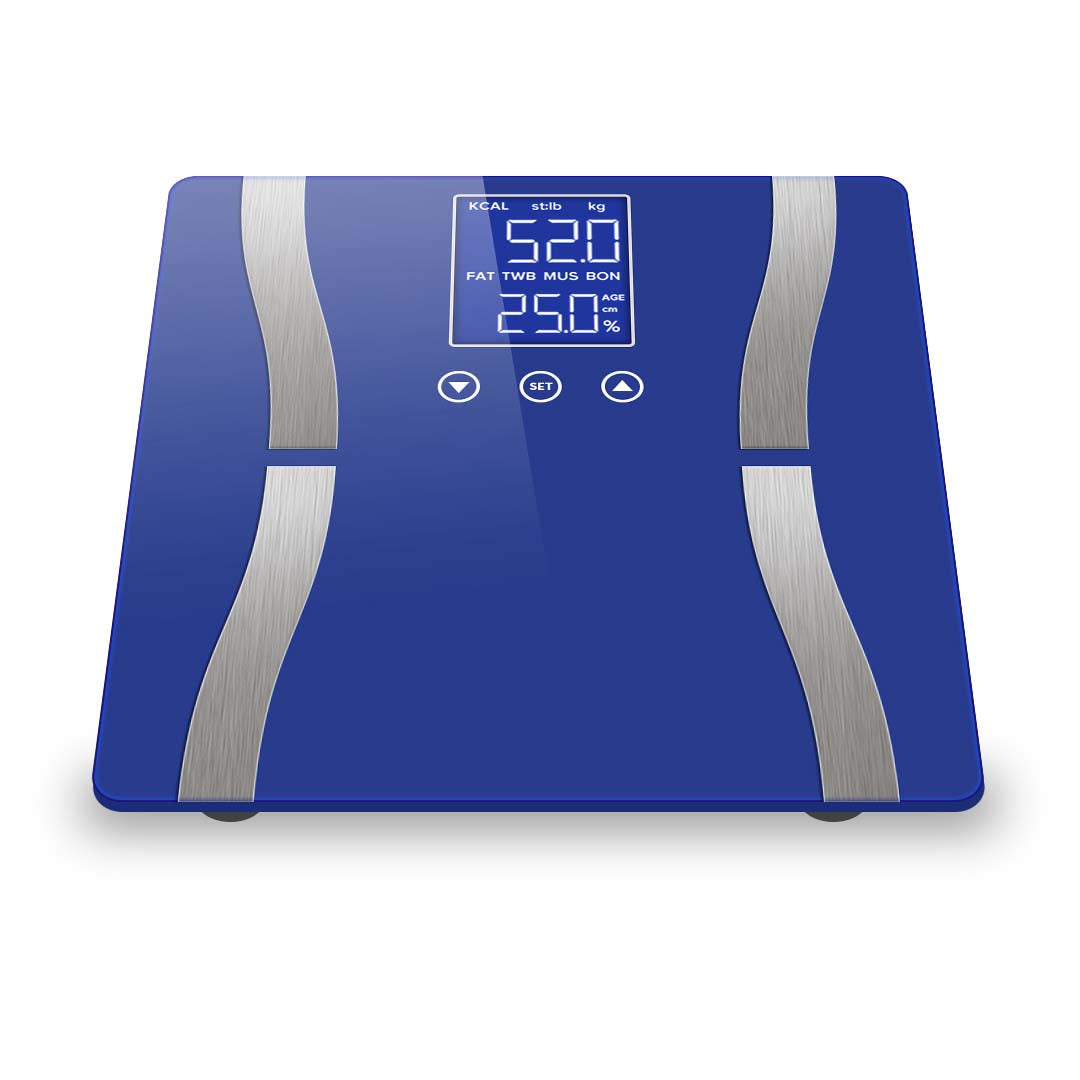 SOGA 2X Glass LCD Digital Body Fat Scale Bathroom Electronic Gym Water Weighing Scales Blue/White