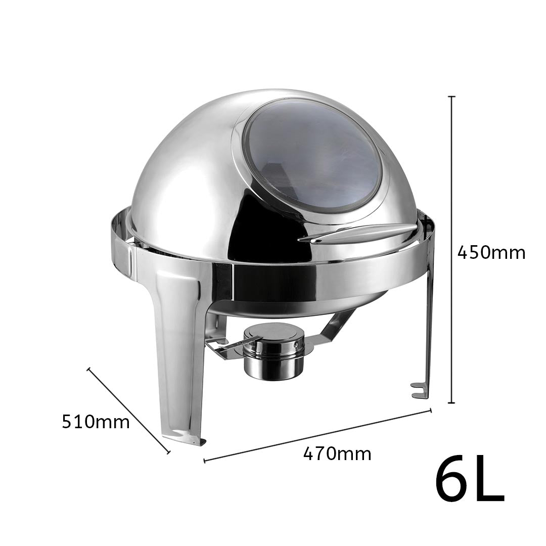 SOGA 6L Round Chafing Stainless Steel Food Warmer with Glass Roll Top 2