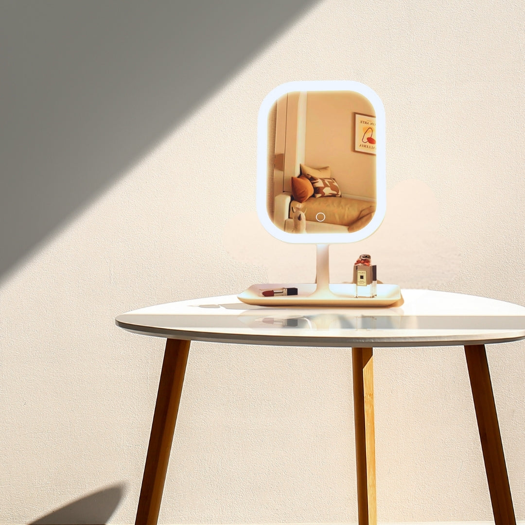 SOGA 2X 26cm White Squared Smart LED Makeup Bedroom Table Vanity Mirror Tricolor Adjustable Light w/ 5x Magnification