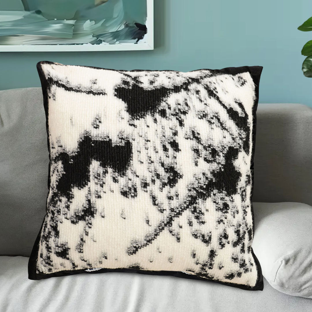 SOGA2X 45cm Light Vintage Leopard Print Black & White Ink Splatter Wide-Edge SquareThrow Pillow