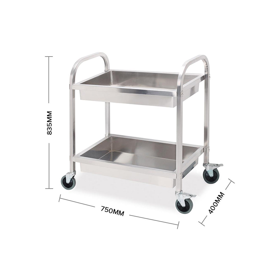 SOGA 2X 2 Tier 75鑴40鑴83cm Stainless Steel Kitchen Trolley Bowl Collect Service Food Cart Small