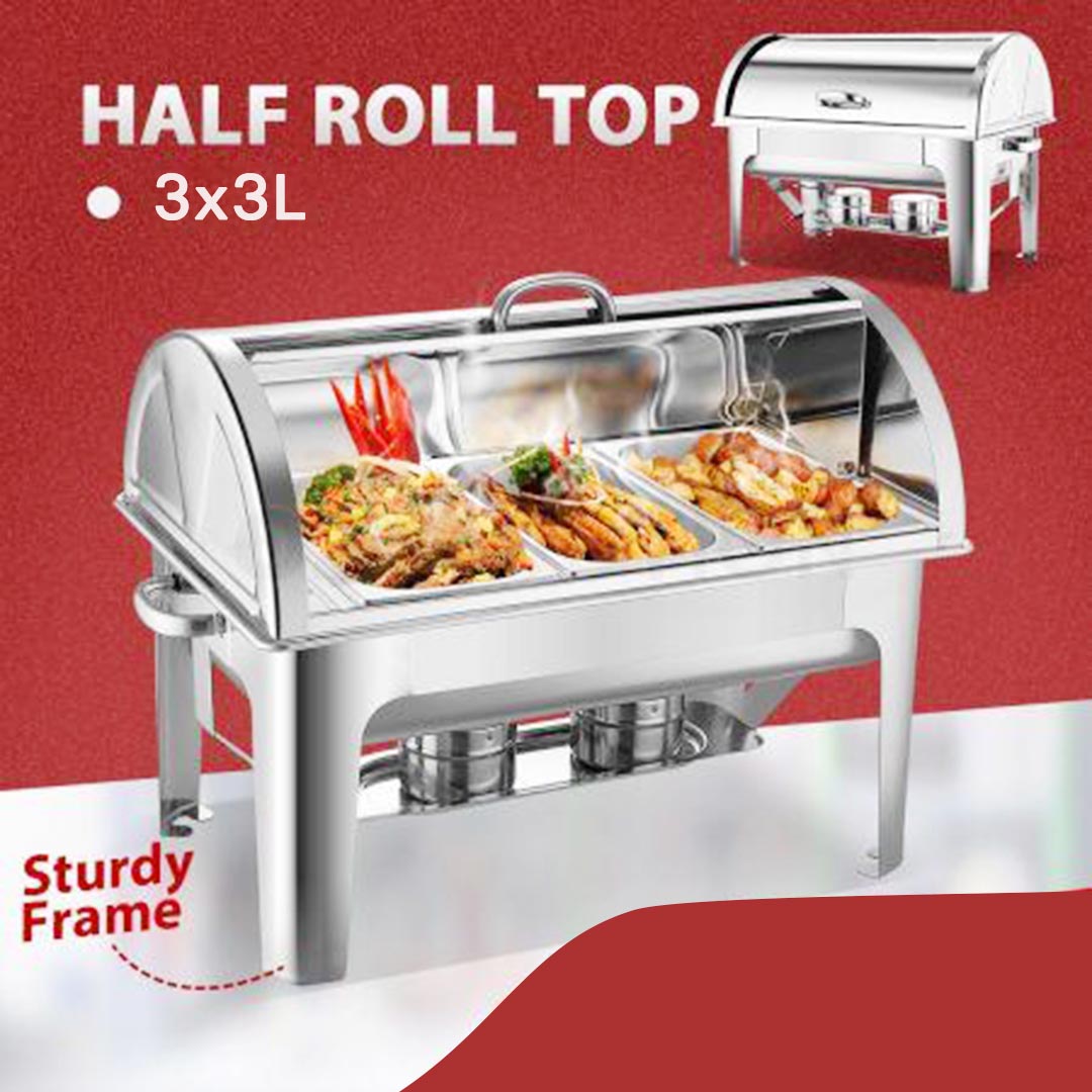 SOGA 3L Triple Tray Stainless Steel Roll Top Chafing Dish Food Warmer 3