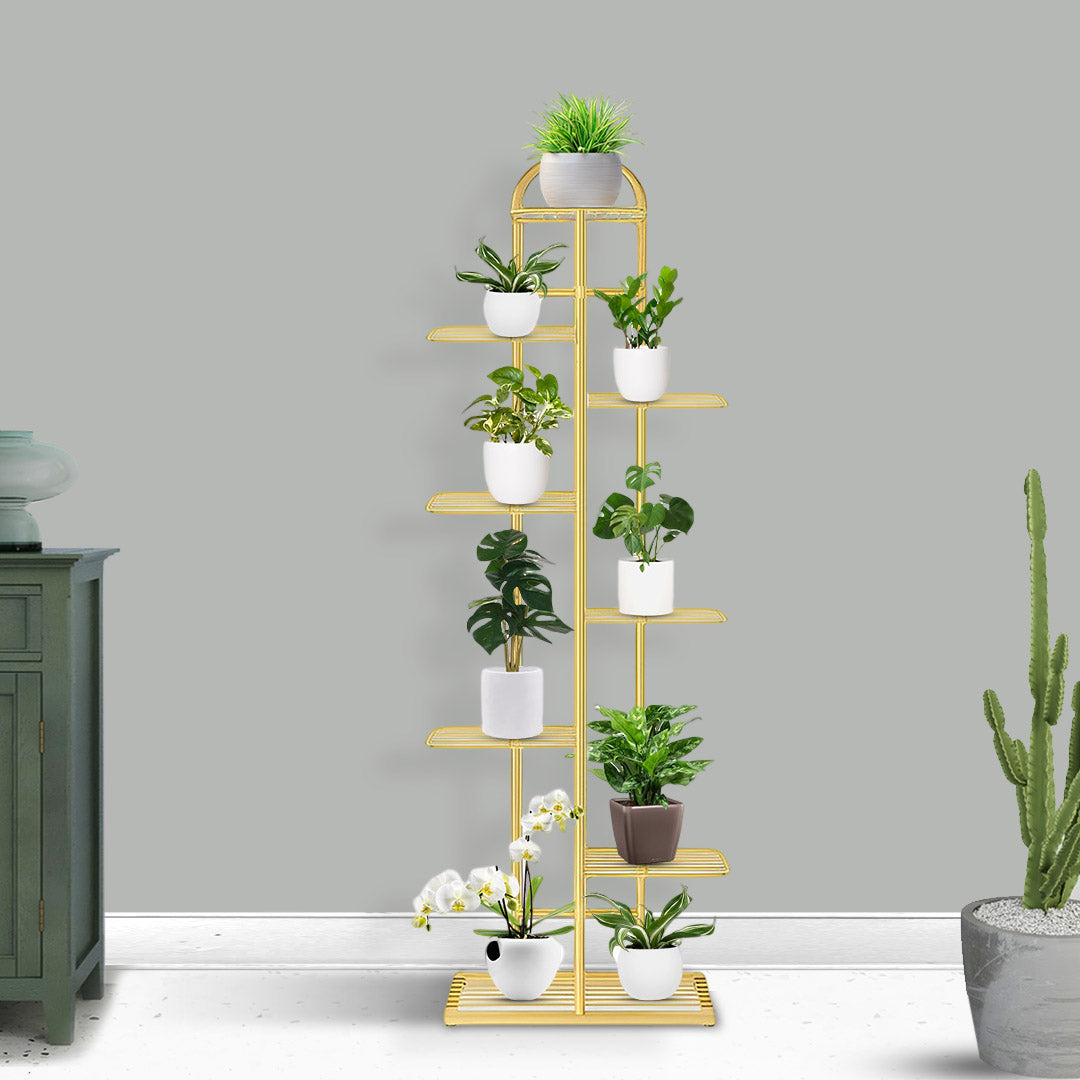 SOGA 8 Tier 9 Pots Gold Metal Plant Stand Flowerpot Display Shelf Rack Indoor Home Office Decor