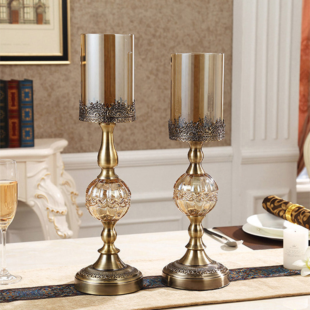 SOGA 2X 42cm 47cm Glass Candle Holder Candle Stand Glass/Metal