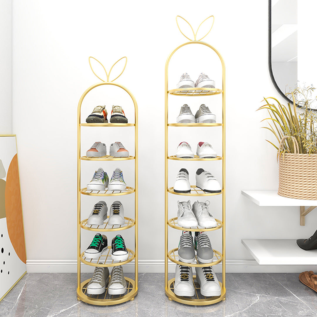SOGA 2X 7 Tier Bunny Ears Gold Plated Metal Shoe Organizer Space Saving Portable Footwear Storage Shelf