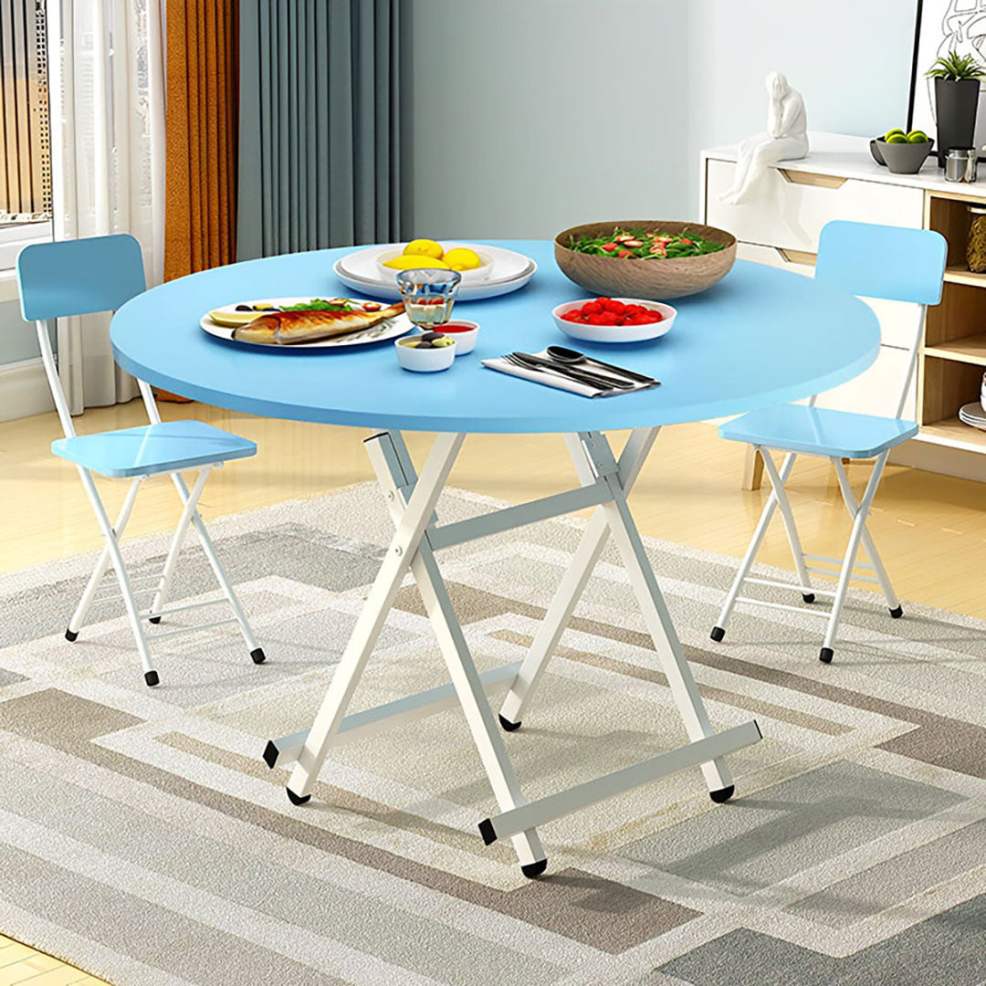 SOGA 2X Blue Dining Table Portable Round Surface Space Saving Folding Desk Home Decor