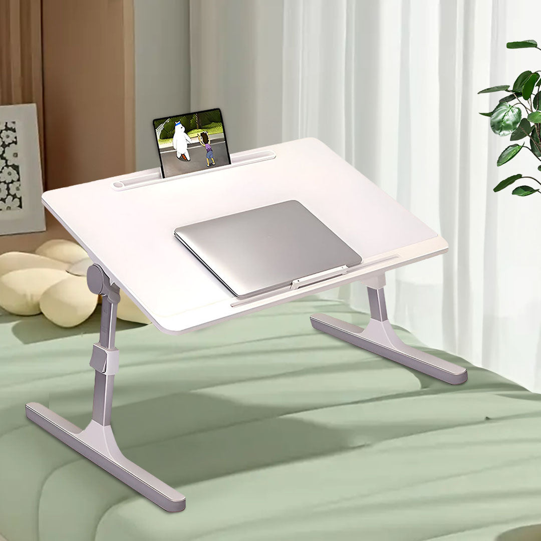 SOGA 60X40cm White Small Laptop Bed Portable Foldable Study Table Adjustable