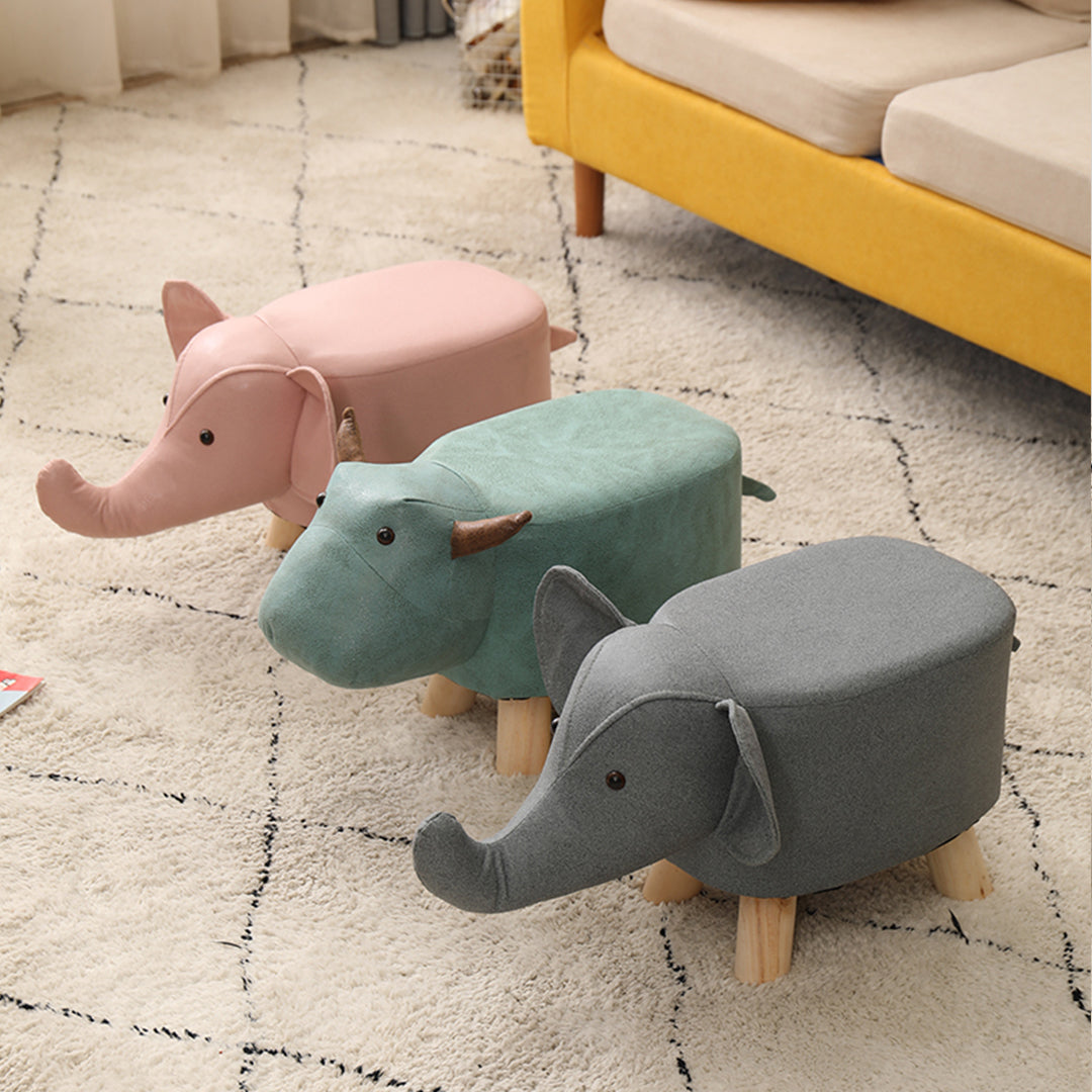 SOGA 2X Orange Children Bench Monkey Character Round Ottoman Stool Soft Small Comfy Seat Home Decor
