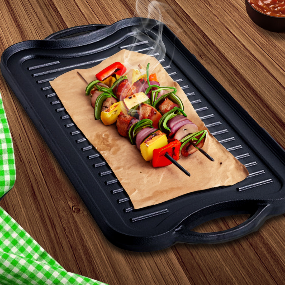 SOGA 50.8cm Cast Iron Ridged Griddle Hot Plate Grill Pan BBQ Stovetop