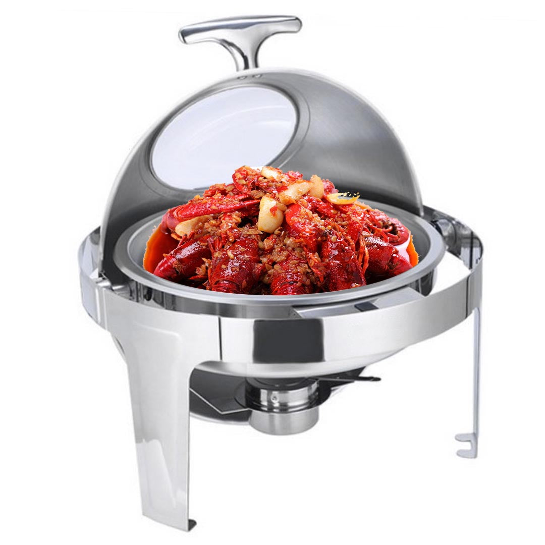 SOGA 6L Round Chafing Stainless Steel Food Warmer with Glass Roll Top 2