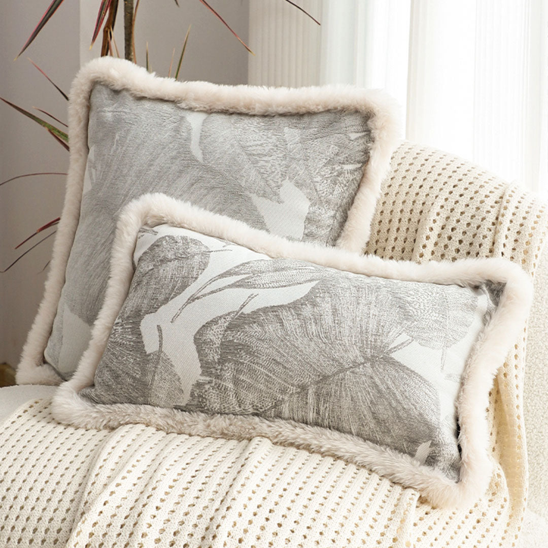 SOGA 2X 35cm Wabi-sabi Rectangular Raised Embroidery Leaf & Lumbar Throw Pillow