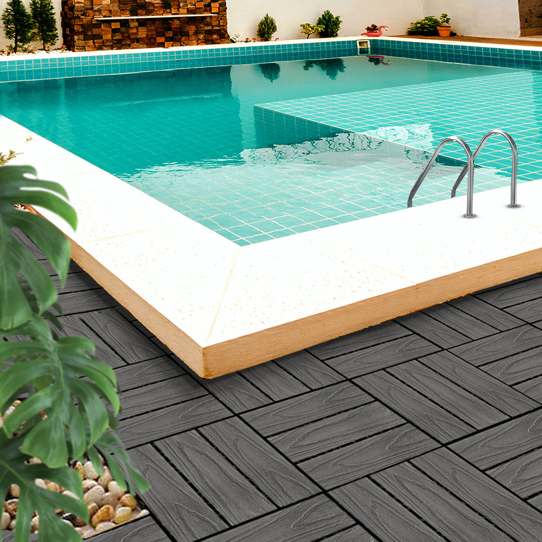 SOGA 2X 11 pcs Dark Grey DIY Wooden Composite Decking Tiles Garden Outdoor Backyard Flooring Home Decor