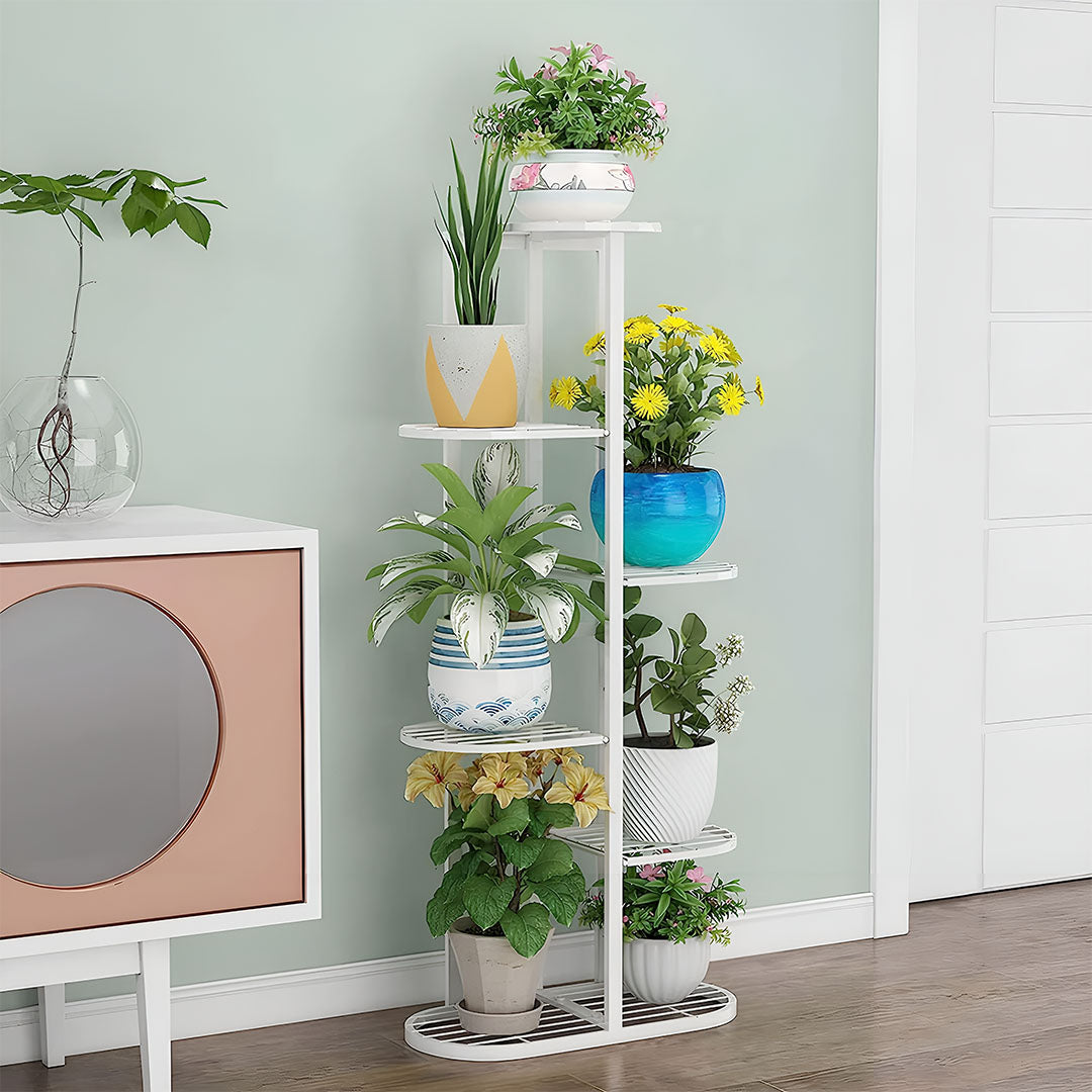 SOGA 6 Tier 7 Pots White Metal Plant Rack Flowerpot Storage Display Stand Holder Home Garden Decor