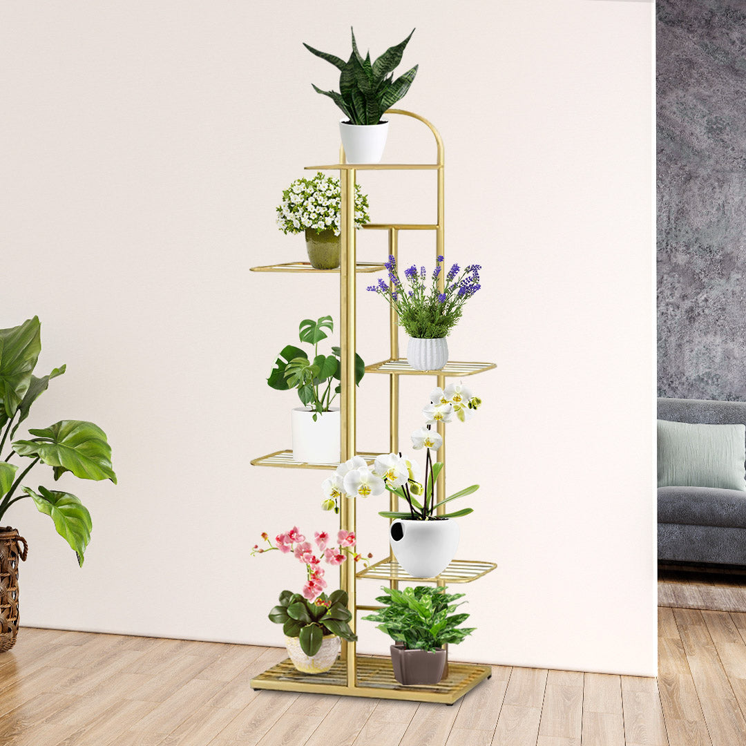 SOGA 2X 7 Tier 8 Pots Gold Metal Plant Stand Flowerpot Display Shelf Rack Indoor Home Office Decor