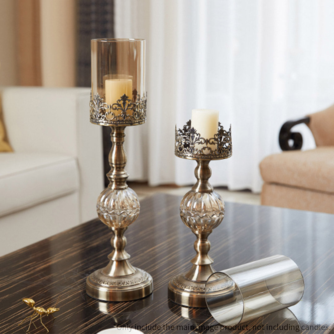SOGA 2X 42cm 47cm Glass Candle Holder Candle Stand Glass/Metal