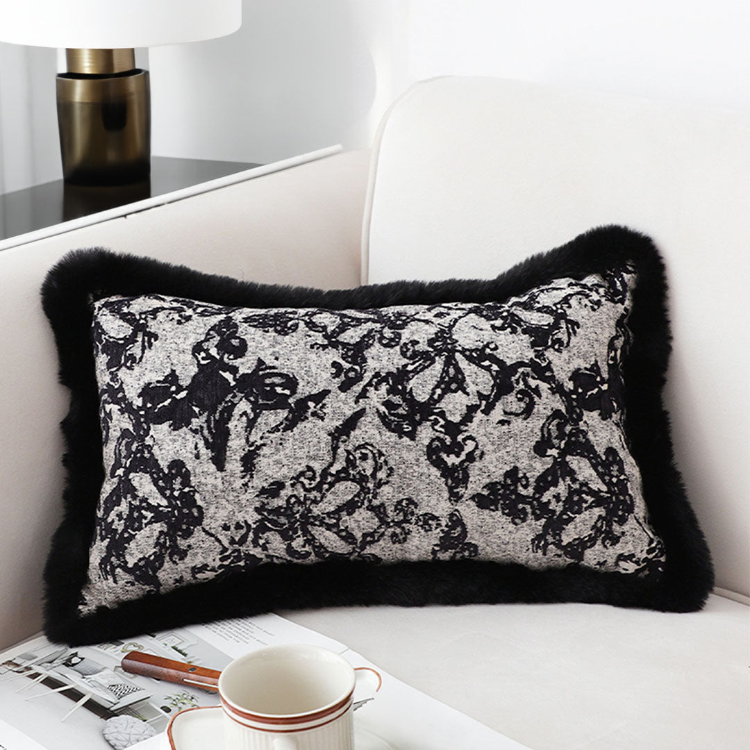 SOGA 2X 35cm Vintage Black Pillowcase Set Black Herringbone Pattern Lumbar Throw Pillow