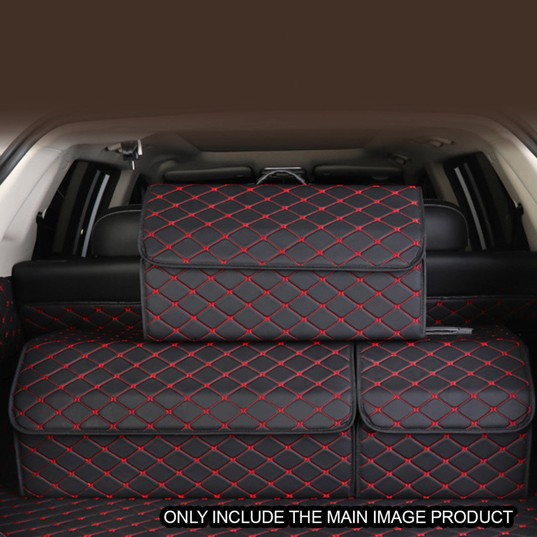 SOGA 2X Leather Car Boot Collapsible Foldable Trunk Cargo Organizer Portable Storage Box Black/Red Stitch Large