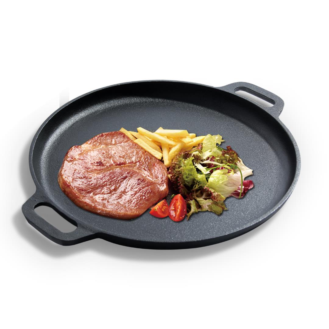 SOGA Cast Iron Frying Pan Skillet Coating Steak Sizzle Platter 30cm