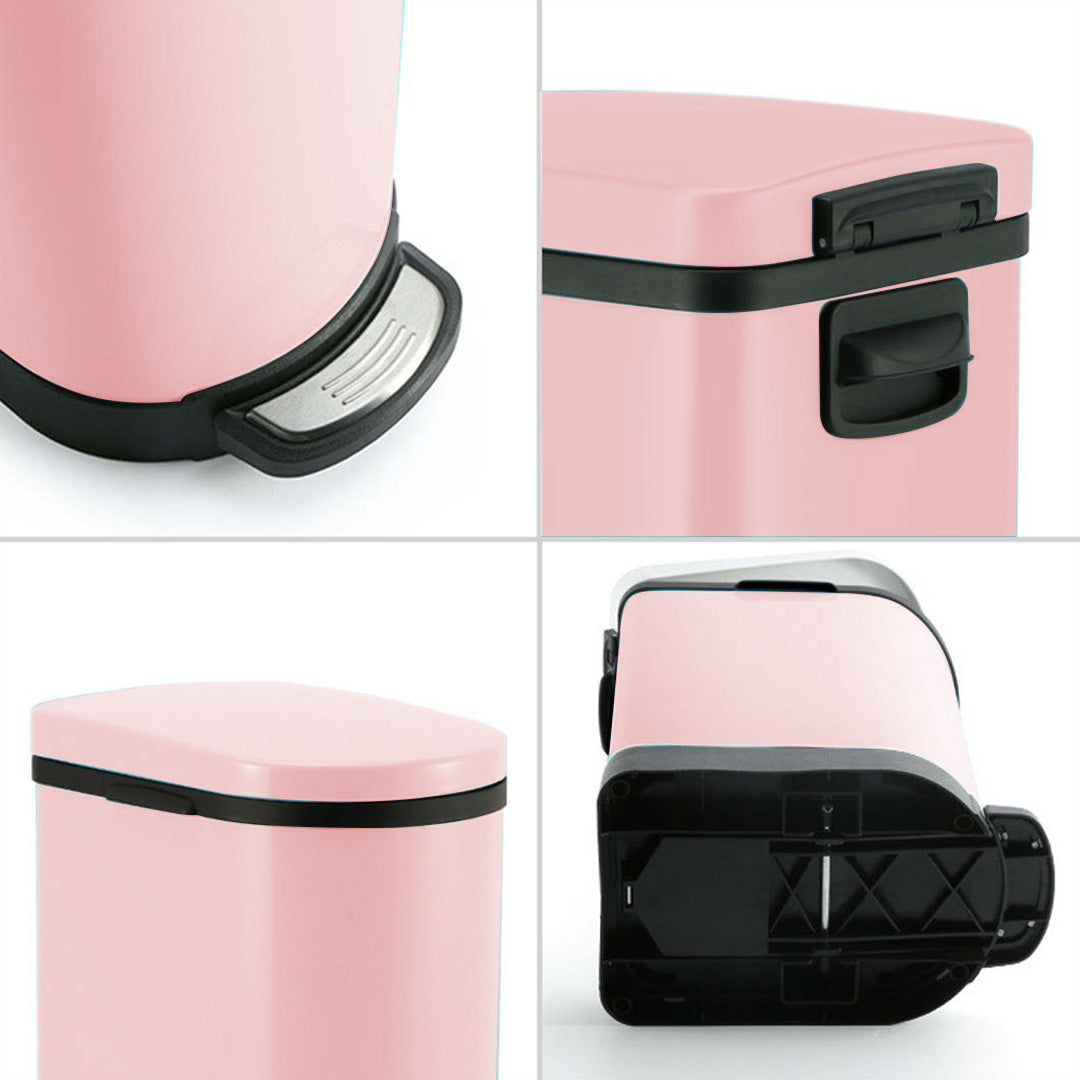 SOGA 4X Foot Pedal Stainless Steel Rubbish Recycling Garbage Waste Trash Bin 10L U Pink