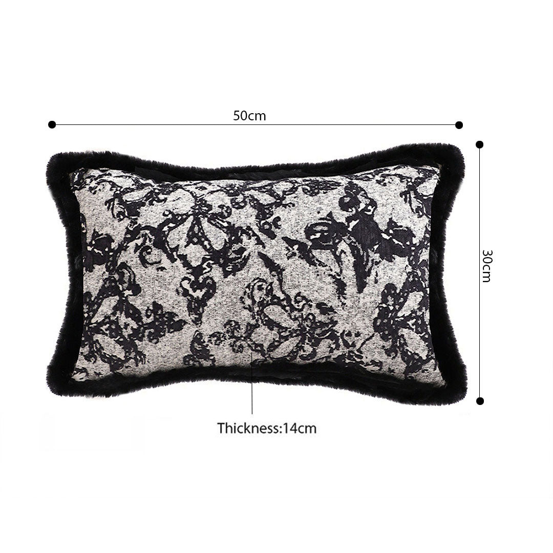 SOGA 2X 35cm Vintage Black Pillowcase Set Black Herringbone Pattern Lumbar Throw Pillow