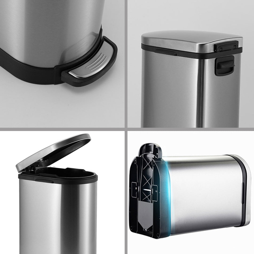SOGA 4X Foot Pedal Stainless Steel Rubbish Recycling Garbage Waste Trash Bin 10L U