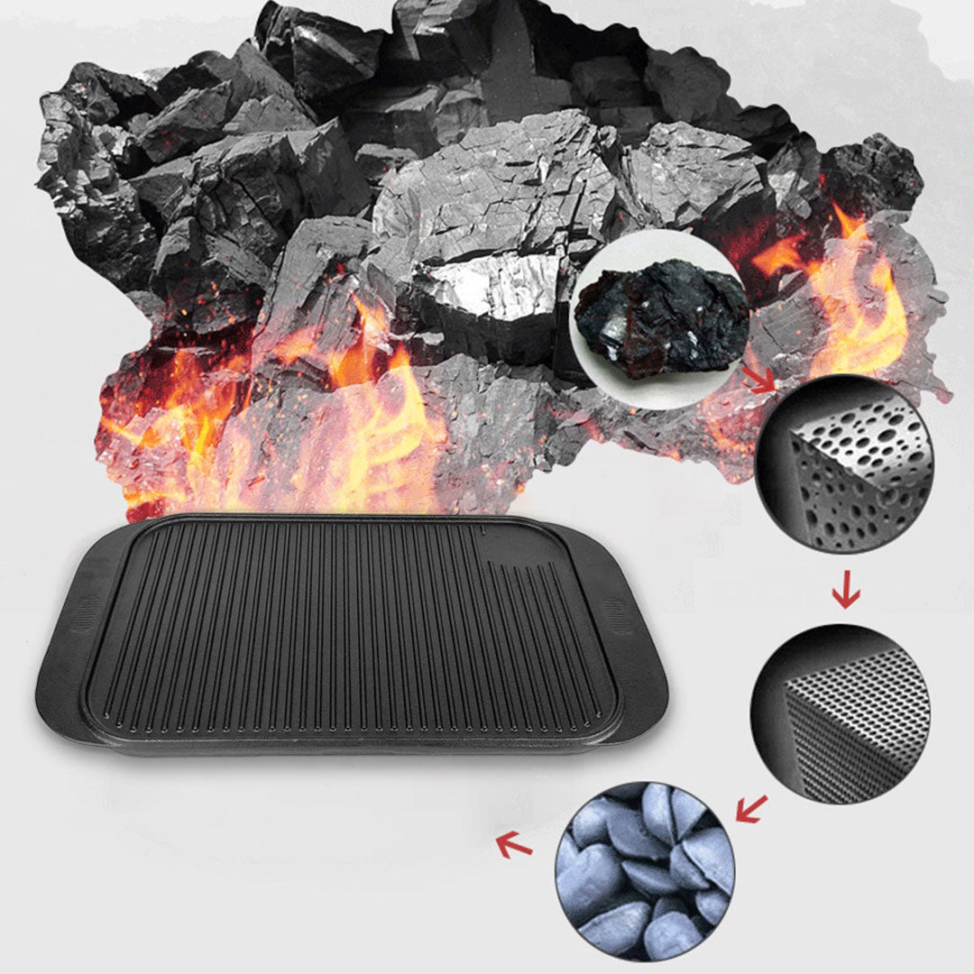 SOGA 2X 47cm Cast Iron Ridged Griddle Hot Plate Grill Pan BBQ Stovetop