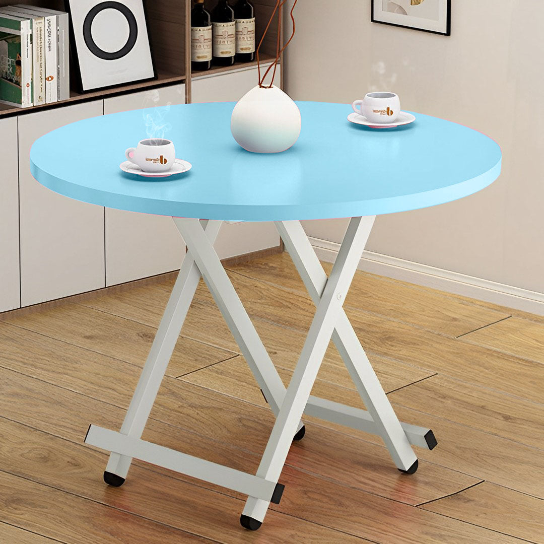 SOGA 2X Blue Dining Table Portable Round Surface Space Saving Folding Desk Home Decor