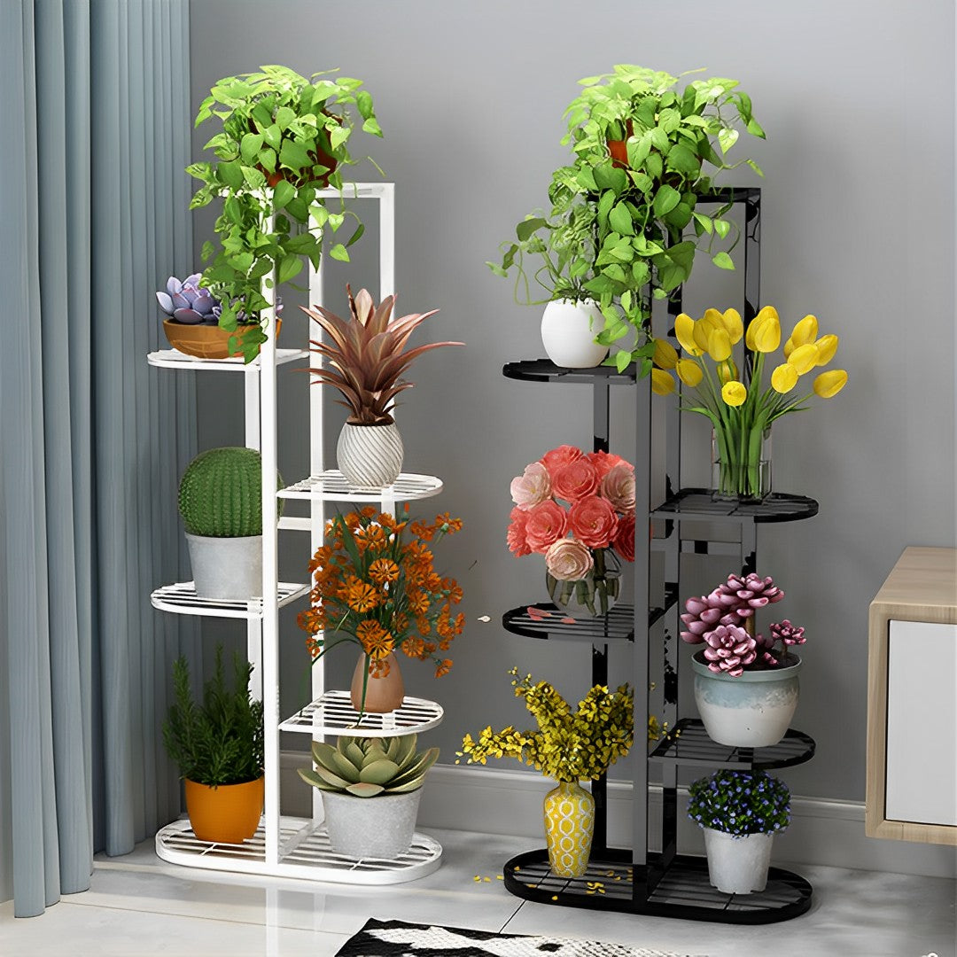 SOGA 6 Tier 7 Pots White Metal Plant Rack Flowerpot Storage Display Stand Holder Home Garden Decor