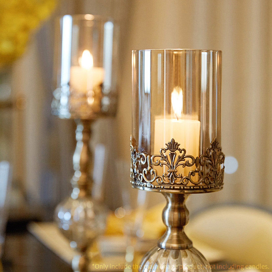 SOGA 2X 42cm 47cm Glass Candle Holder Candle Stand Glass/Metal